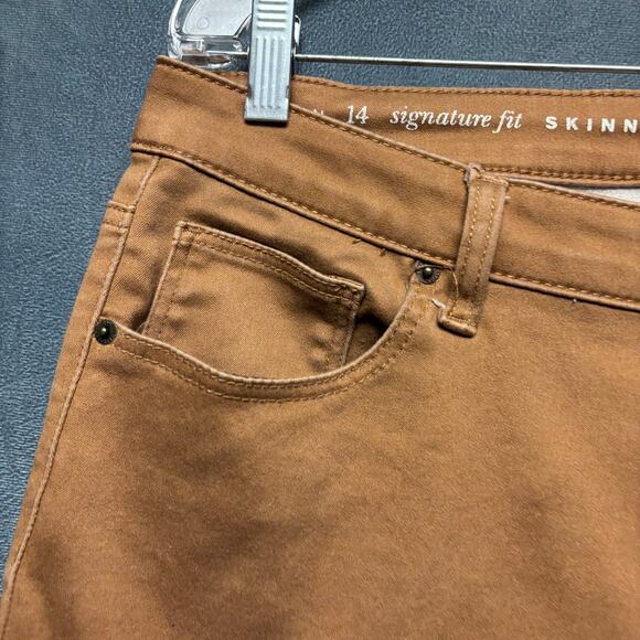 W62 Skinny Pants Chino Womens 14 Plus Size Work Casual Comfy Preppy Camel Brown - Picture 7 of 12
